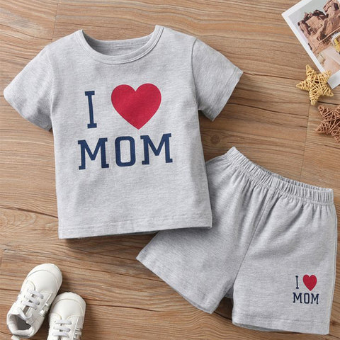 I Love Mom Short Set Grey