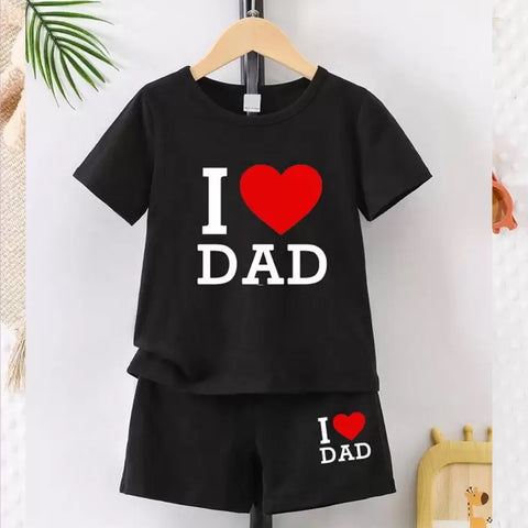 I Love Dad Short Set  (Black)