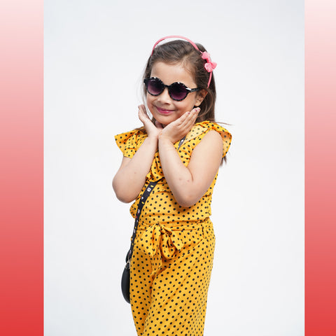 Yellow Dots Printed Girls Jump Suit