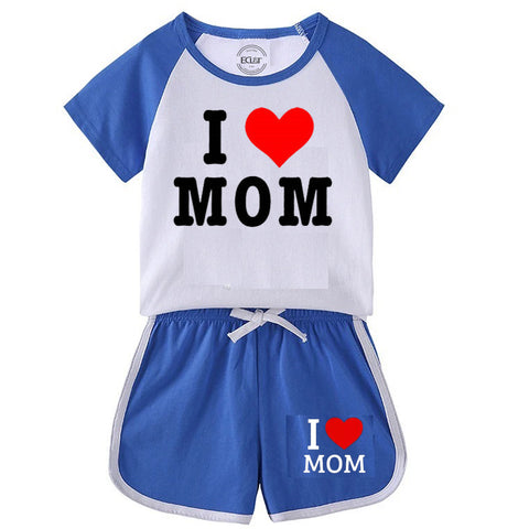 I Love Mom Short Set Blue/White