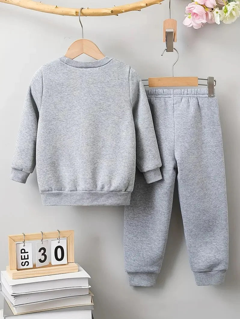 Girls' Cartoon Print Fleece Sweatshirt and Pants Set