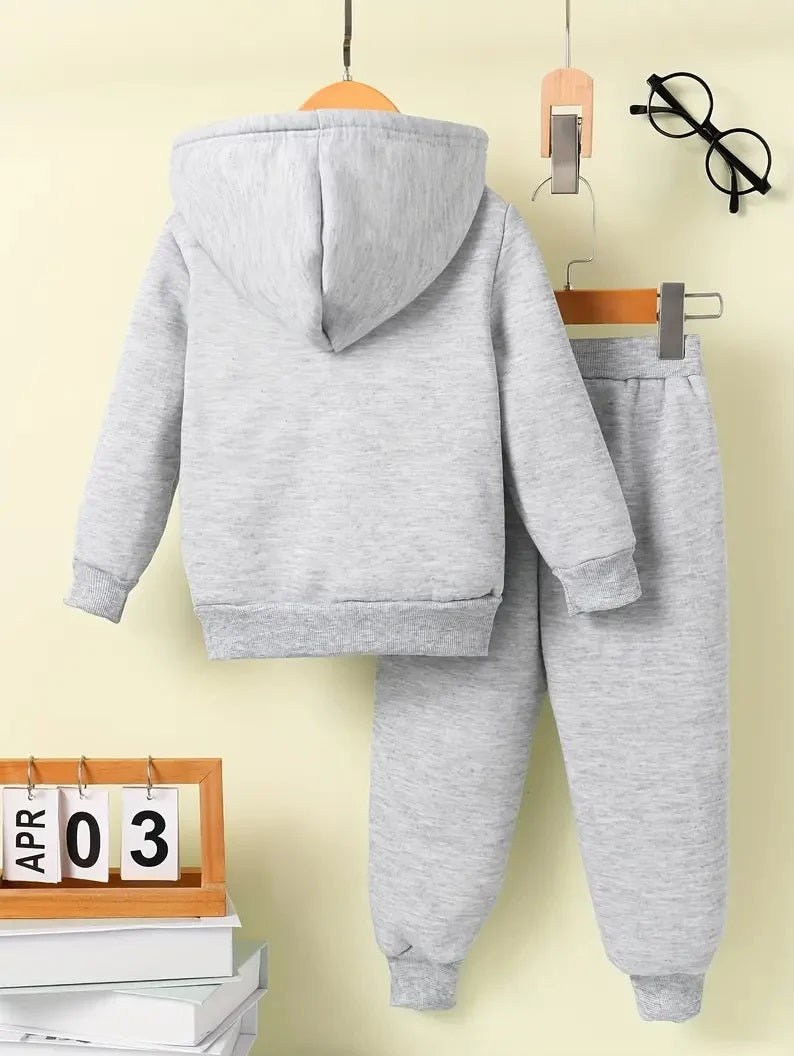 Girls' Cartoon Print Fleece Hoodie and Pants Set